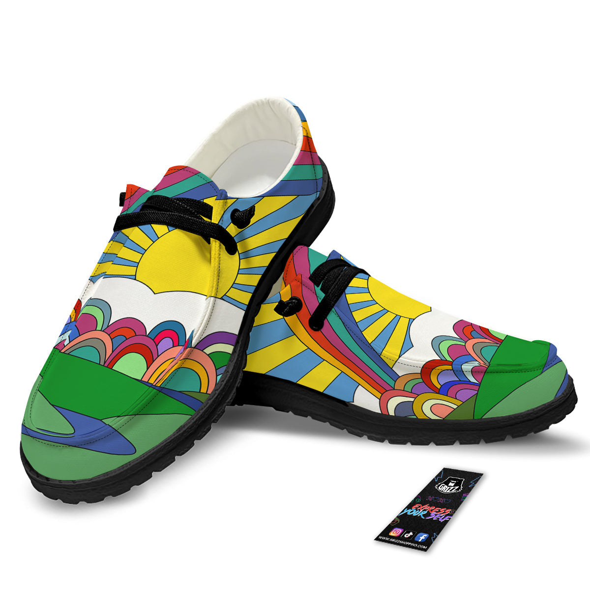 Clouds Rainbows Hippie Art Print Black Loafers-grizzshop