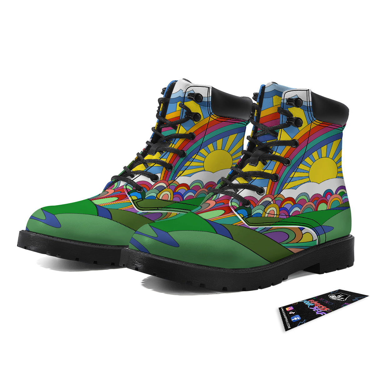 Clouds Rainbows Hippie Art Print Boots-grizzshop