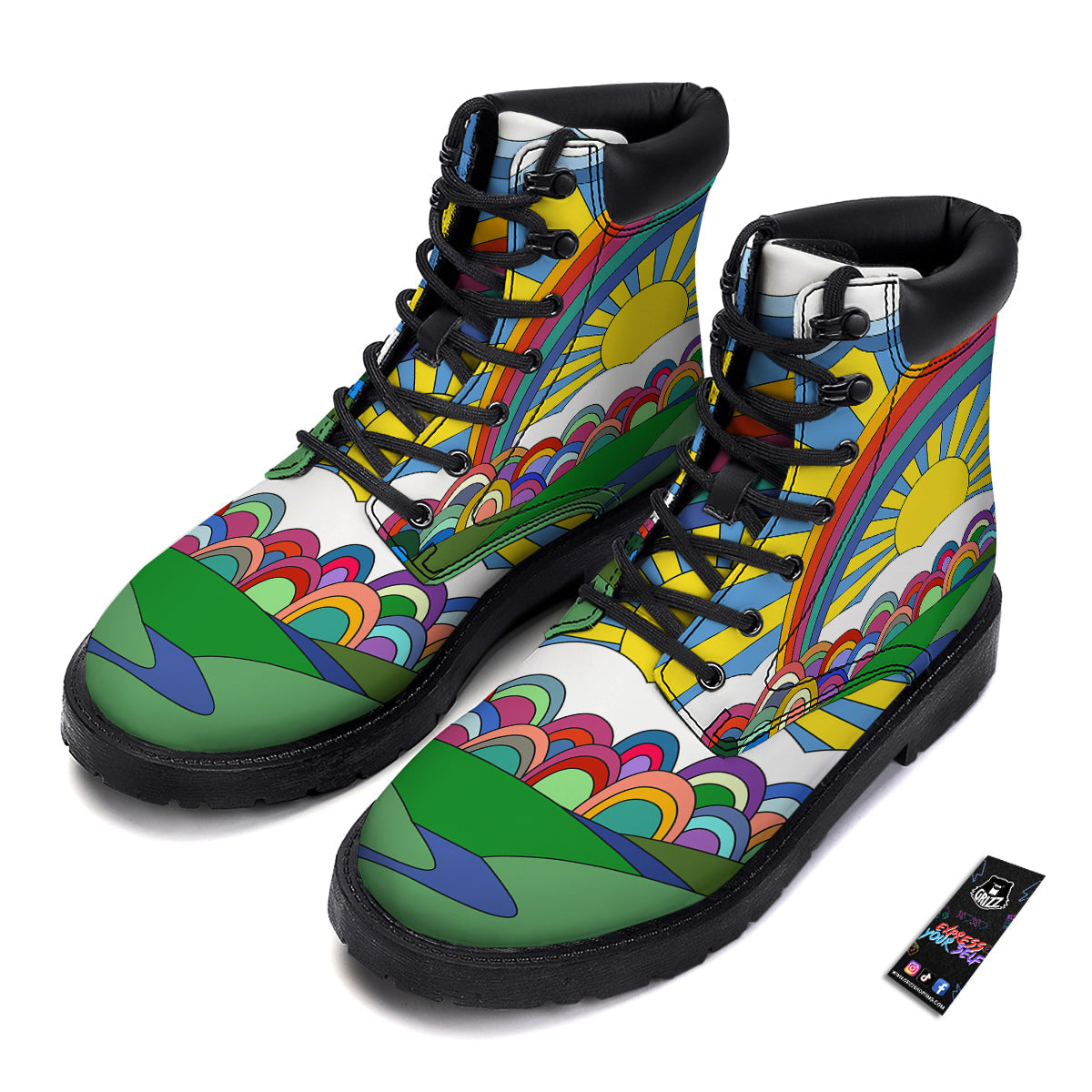 Clouds Rainbows Hippie Art Print Boots-grizzshop