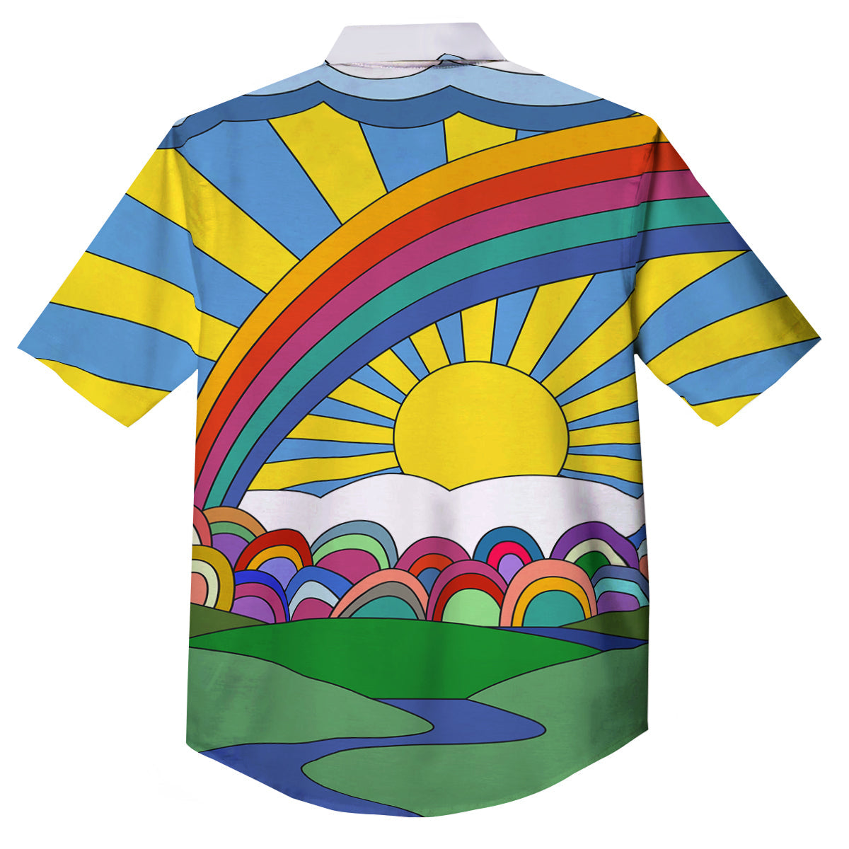 Clouds Rainbows Hippie Art Print Button Up Shirt-grizzshop