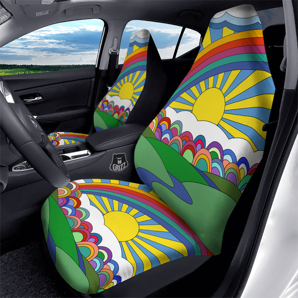 Clouds Rainbows Hippie Art Print Car Seat Covers-grizzshop