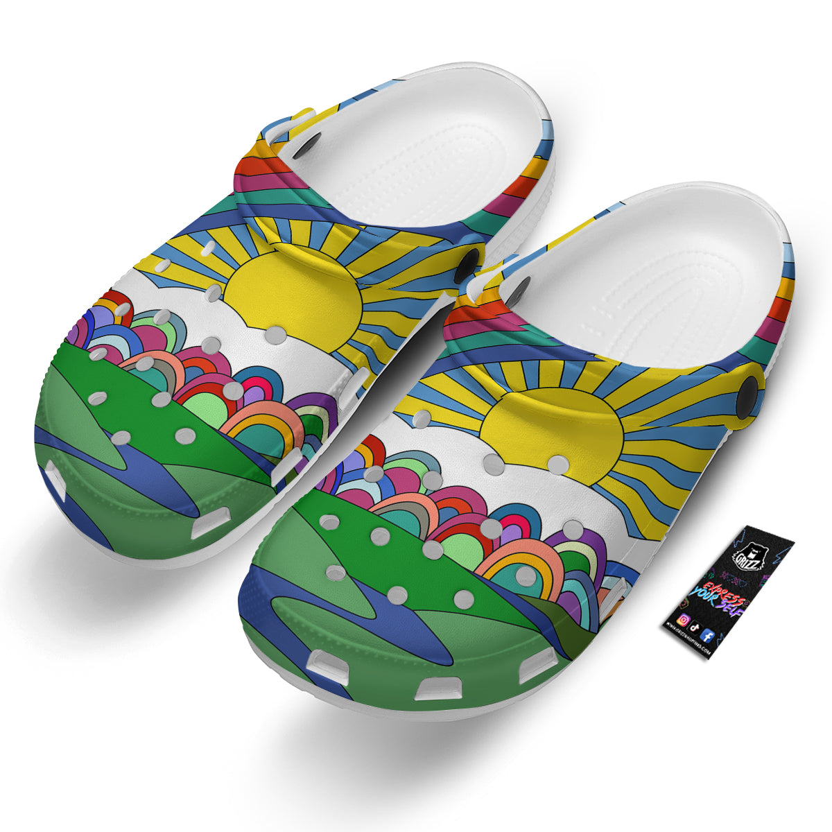 Clouds Rainbows Hippie Art Print Clog-grizzshop