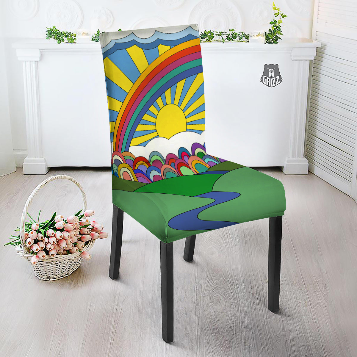 Clouds Rainbows Hippie Art Print Dining Chair Slipcover-grizzshop