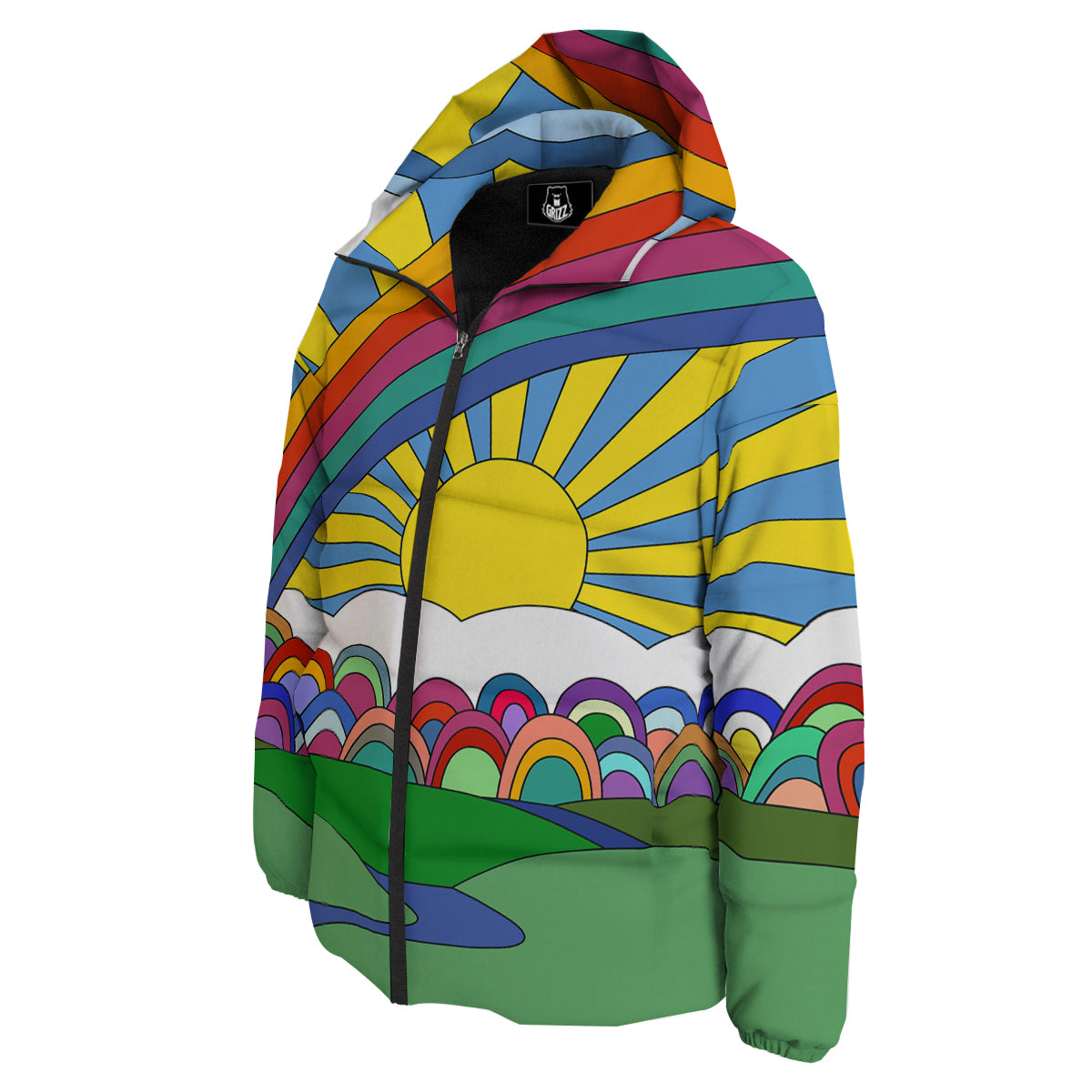 Clouds Rainbows Hippie Art Print Down Jacket-grizzshop