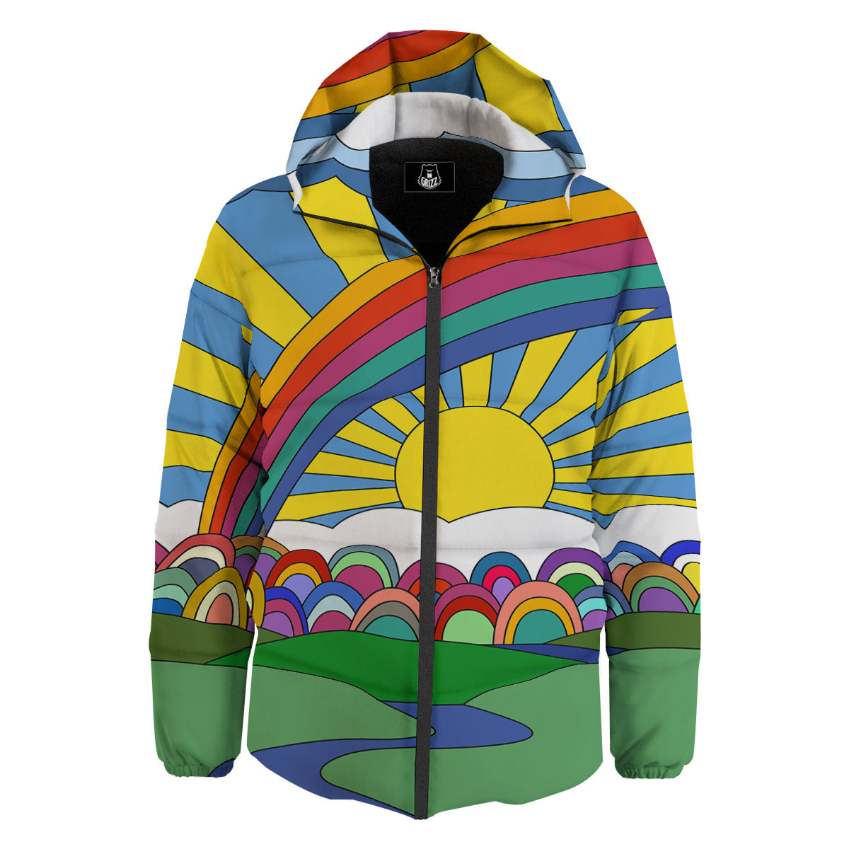 Clouds Rainbows Hippie Art Print Down Jacket-grizzshop