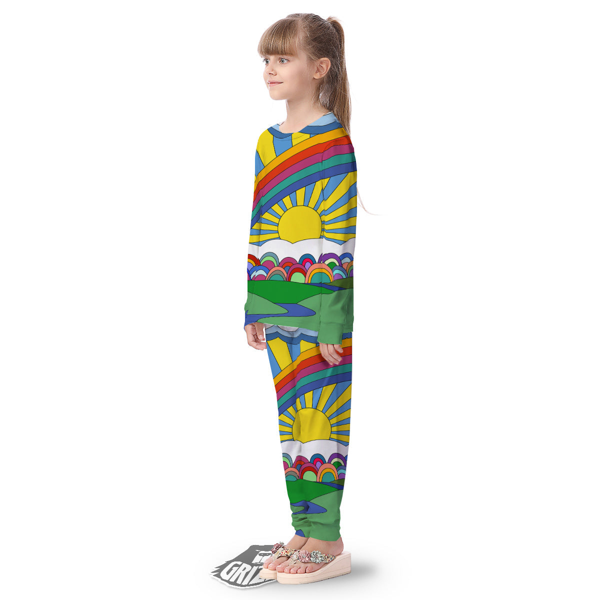 Clouds Rainbows Hippie Art Print Kid's Pajamas-grizzshop