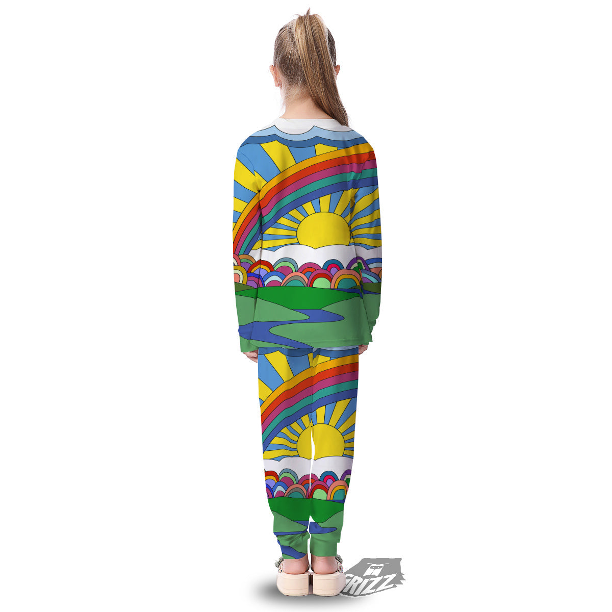 Clouds Rainbows Hippie Art Print Kid's Pajamas-grizzshop