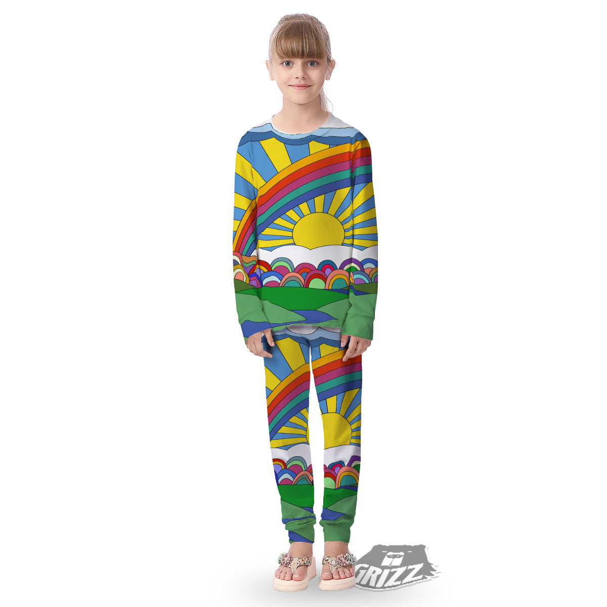 Clouds Rainbows Hippie Art Print Kid's Pajamas-grizzshop