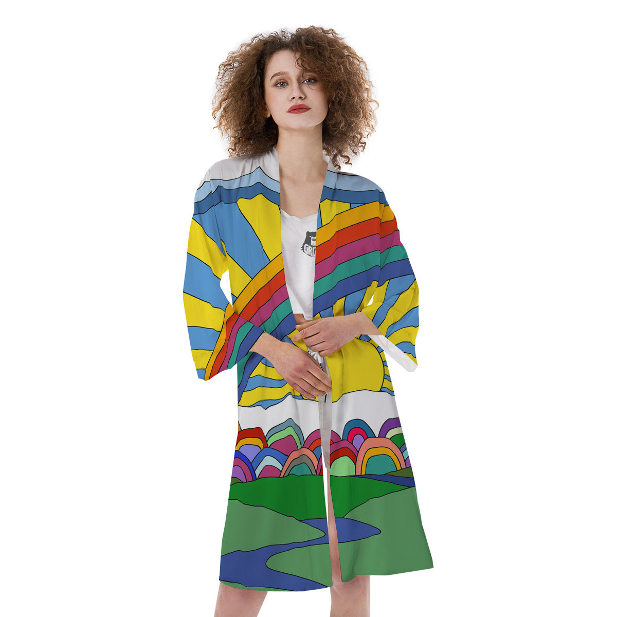 Clouds Rainbows Hippie Art Print Kimono-grizzshop