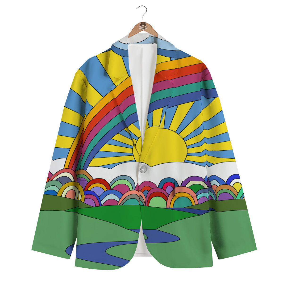 Clouds Rainbows Hippie Art Print Men's Blazer-grizzshop