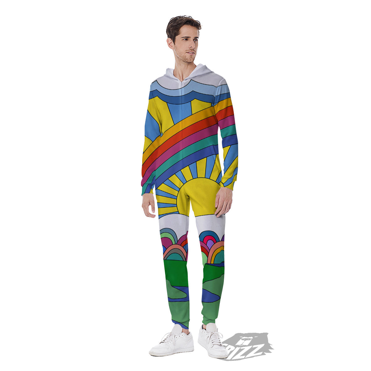 Clouds Rainbows Hippie Art Print Men's Jumpsuit-grizzshop