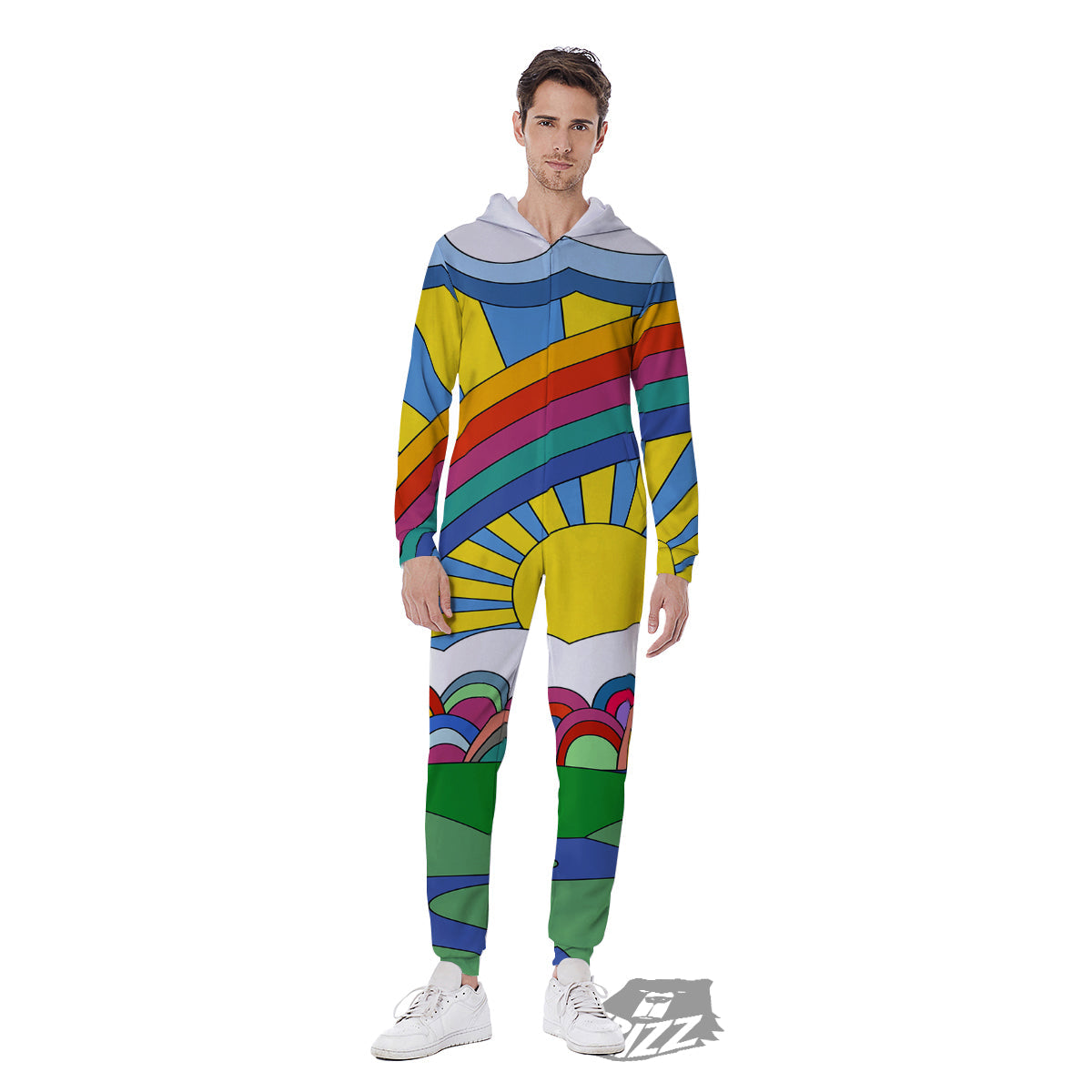 Clouds Rainbows Hippie Art Print Men's Jumpsuit-grizzshop