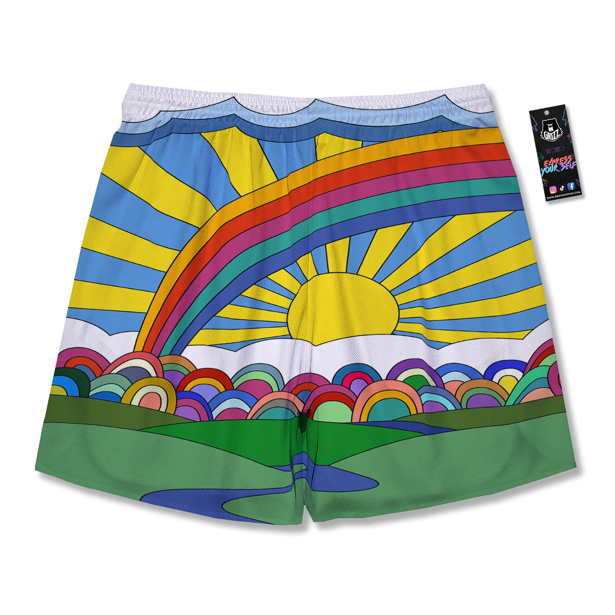 Clouds Rainbows Hippie Art Print Men's Running Shorts-grizzshop
