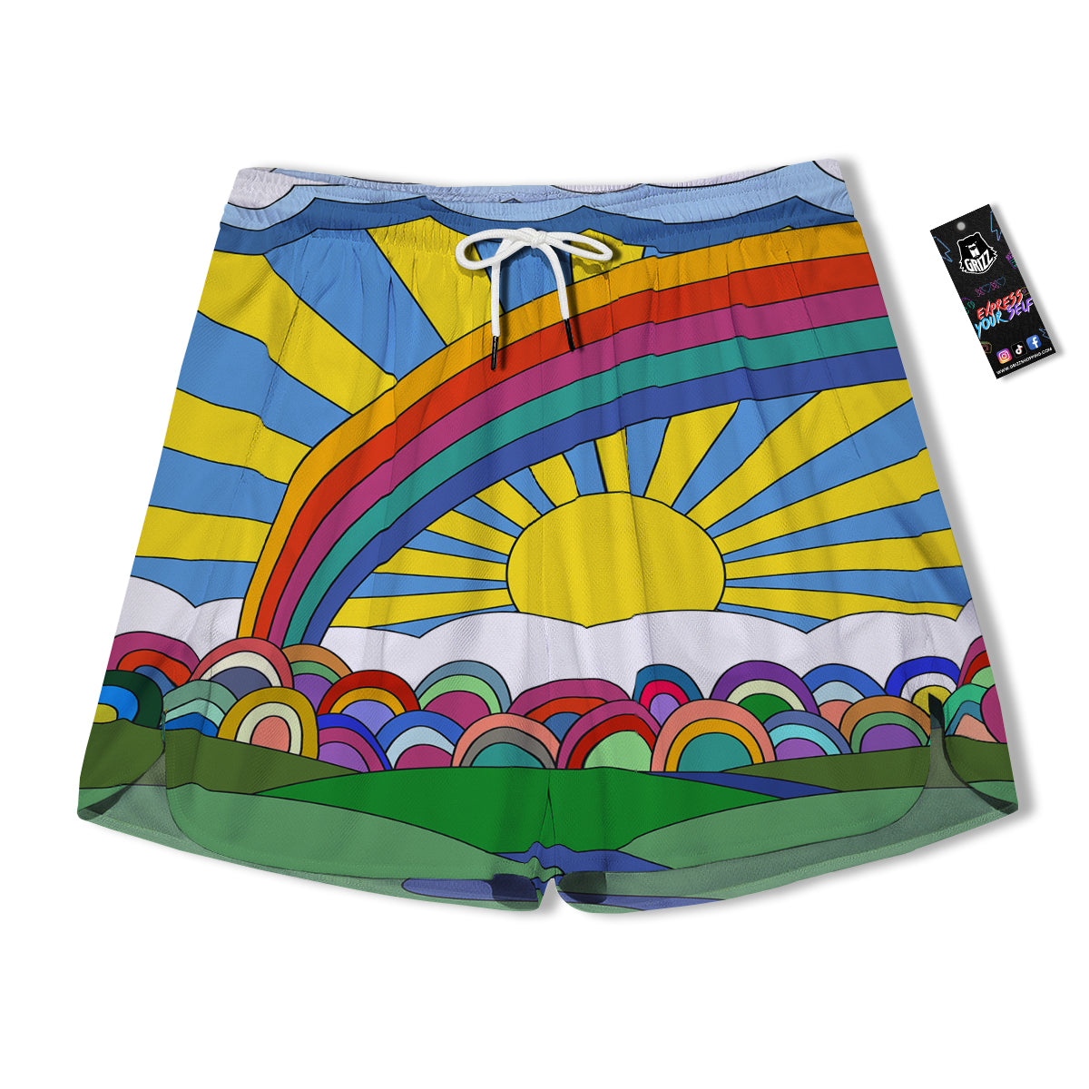 Clouds Rainbows Hippie Art Print Men's Running Shorts-grizzshop