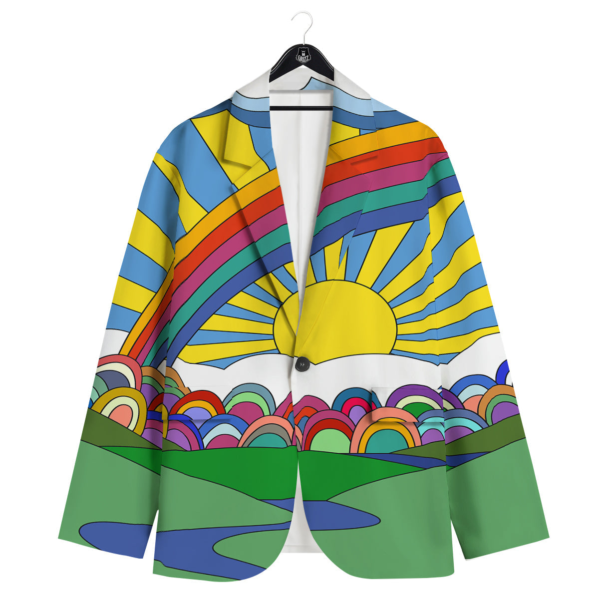 Clouds Rainbows Hippie Art Print Men's Sport Coat-grizzshop