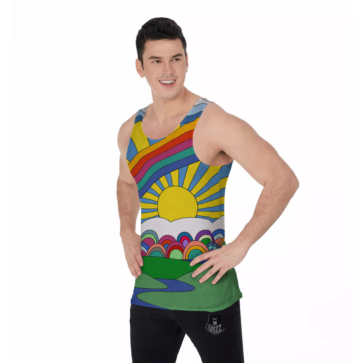 Clouds Rainbows Hippie Art Print Men's Tank Top-grizzshop