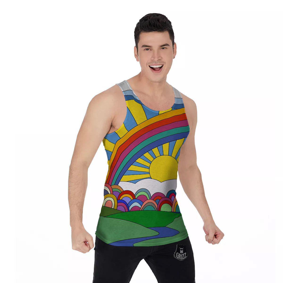 Clouds Rainbows Hippie Art Print Men's Tank Top-grizzshop
