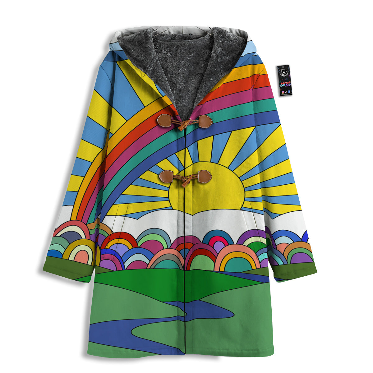 Clouds Rainbows Hippie Art Print Men's Windbreaker Jacket-grizzshop