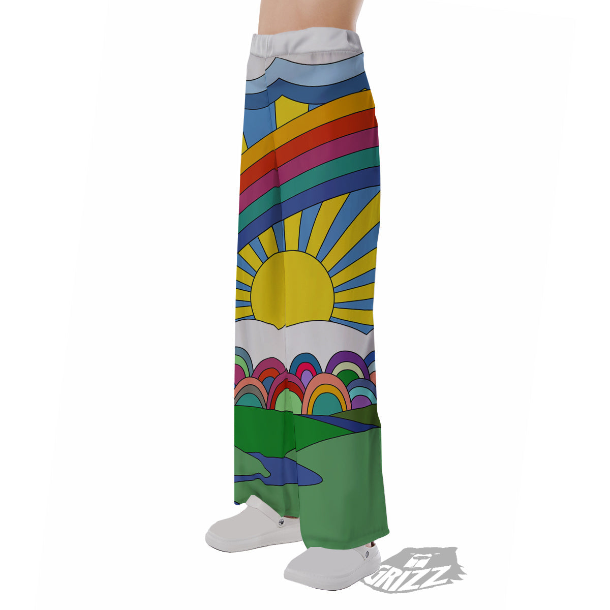 Clouds Rainbows Hippie Art Print Pajama Pants-grizzshop