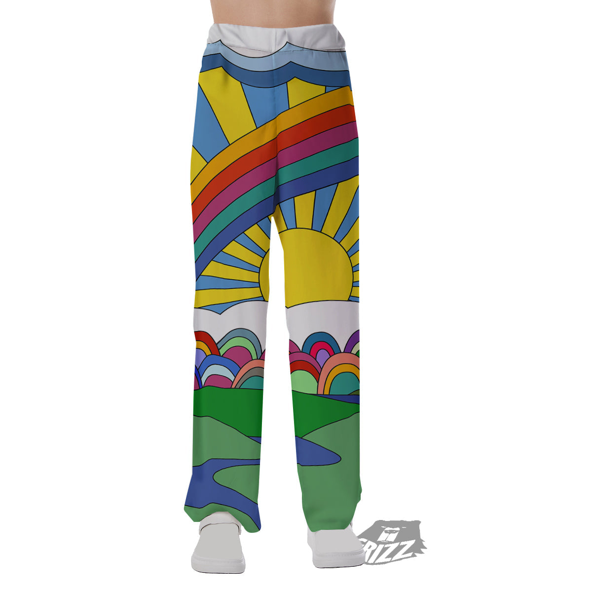 Clouds Rainbows Hippie Art Print Pajama Pants-grizzshop