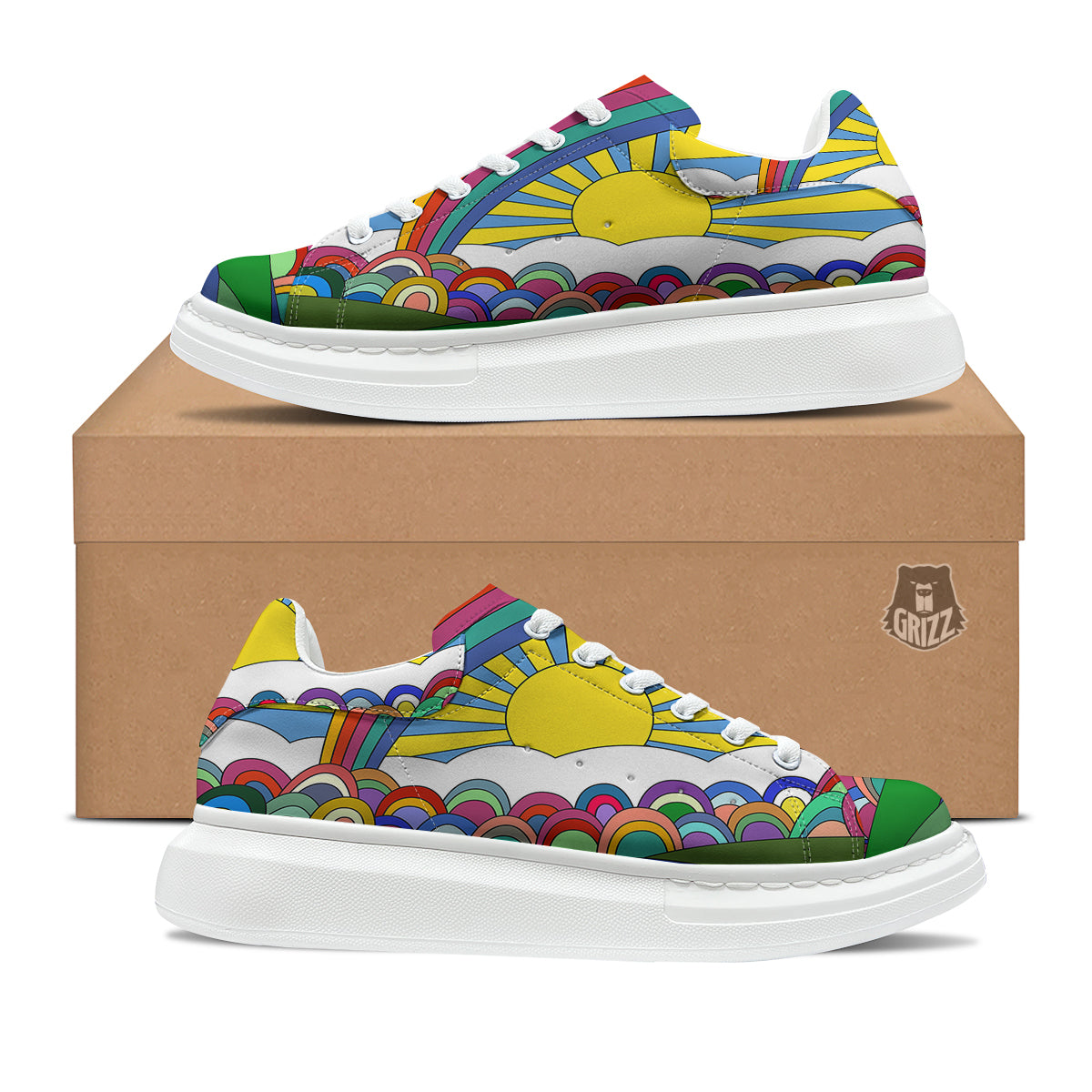 Clouds Rainbows Hippie Art Print Platform Shoes-grizzshop