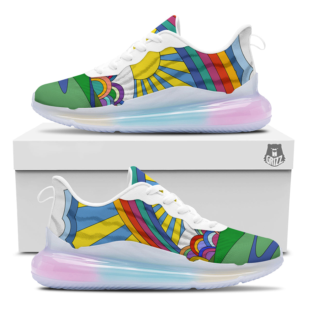 Clouds Rainbows Hippie Art Print Running Sneakers-grizzshop