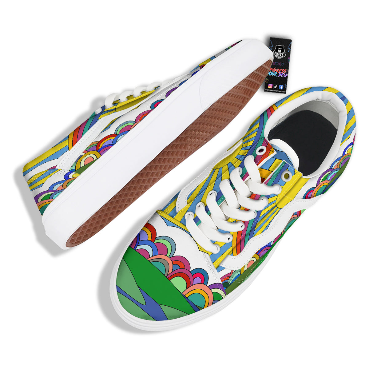 Clouds Rainbows Hippie Art Print Skate Shoes-grizzshop