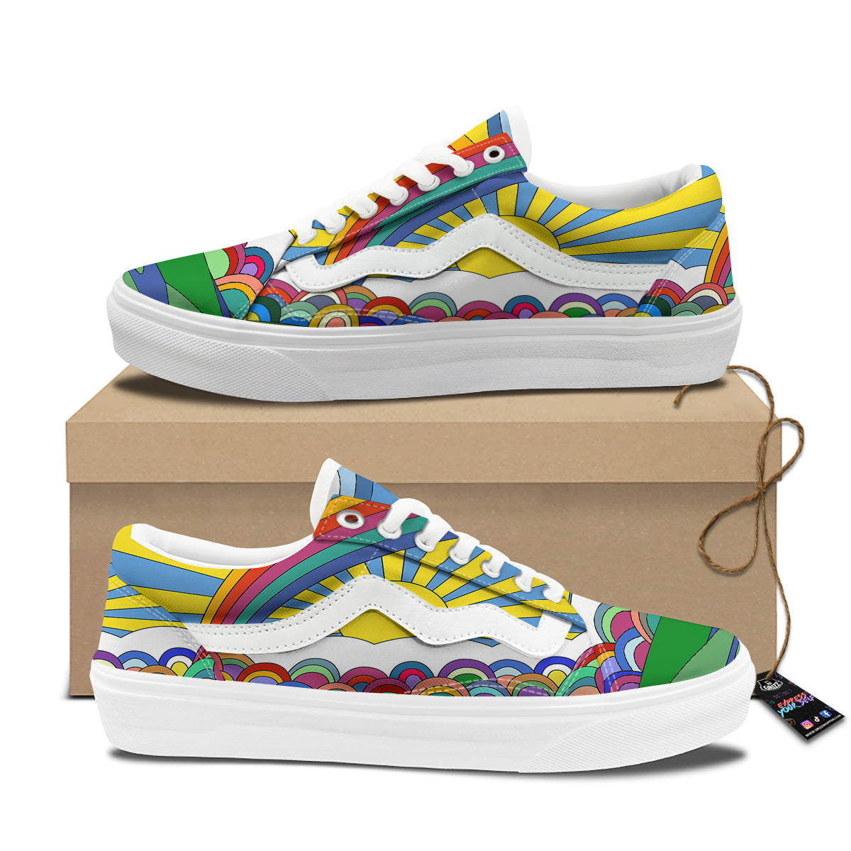 Clouds Rainbows Hippie Art Print Skate Shoes-grizzshop