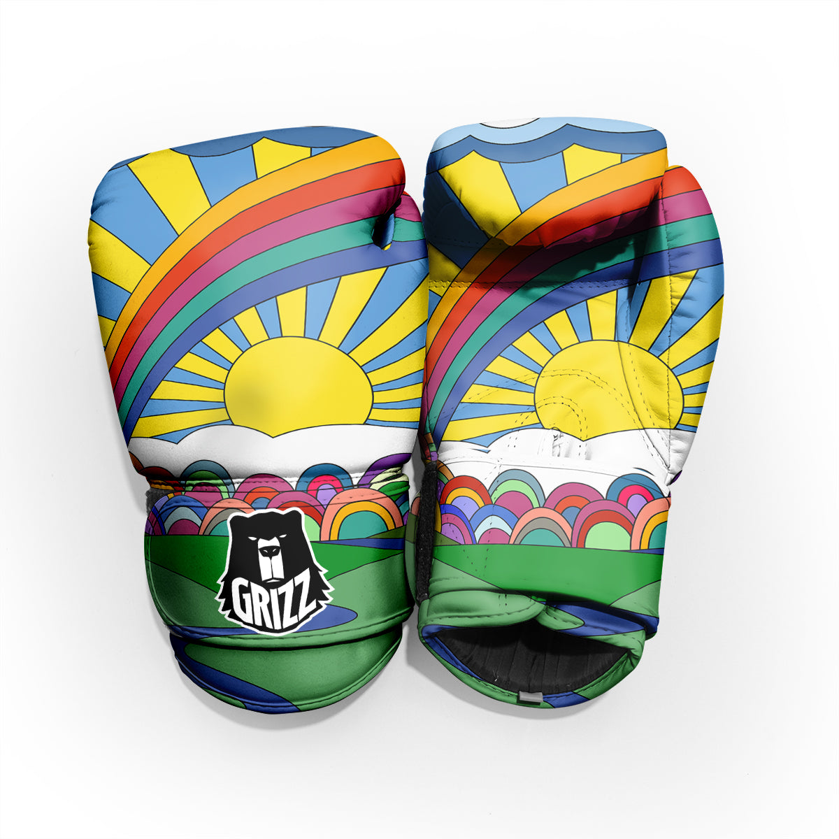 Clouds Rainbows Hippie Art Print Pro Boxing Glove