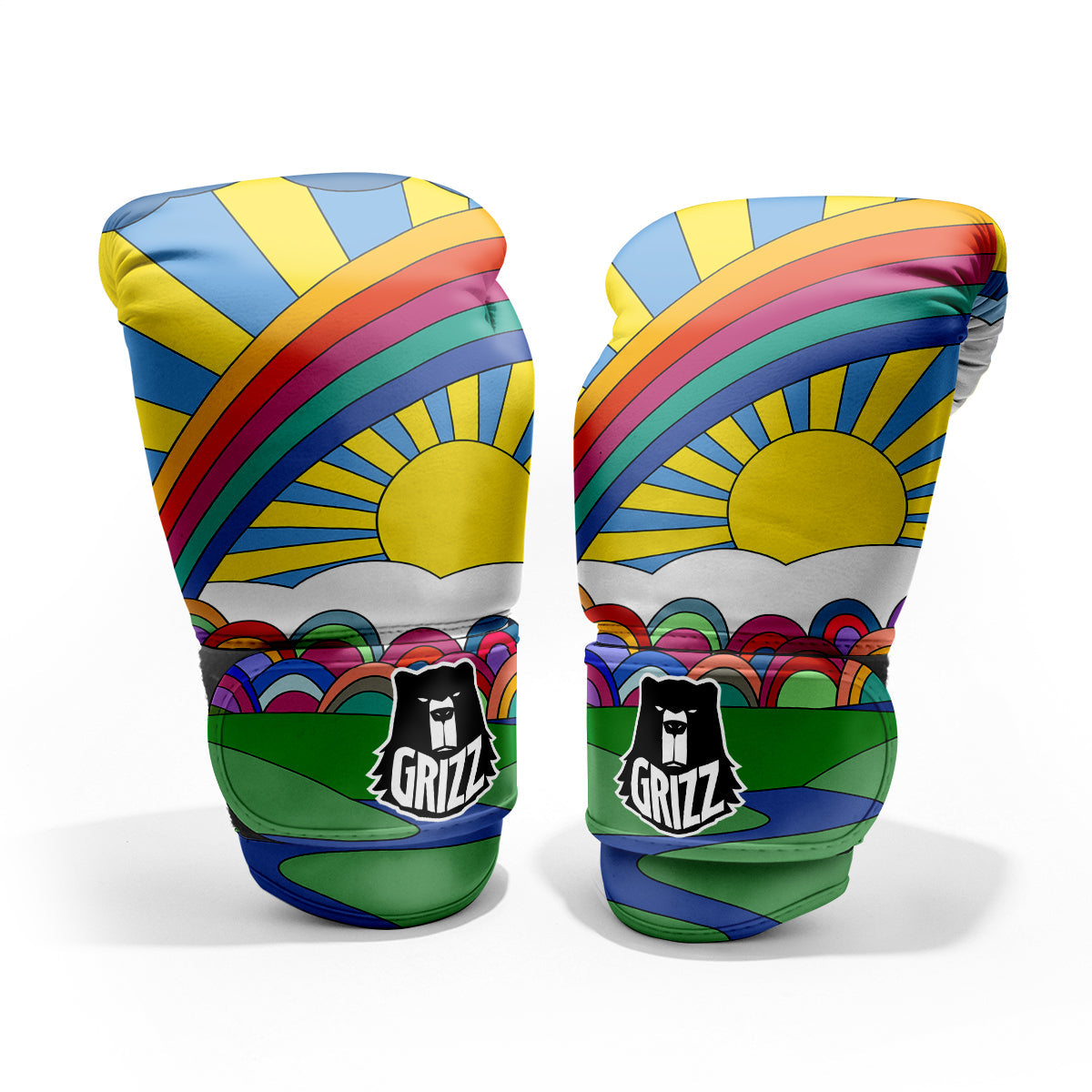 Clouds Rainbows Hippie Art Print Pro Boxing Glove