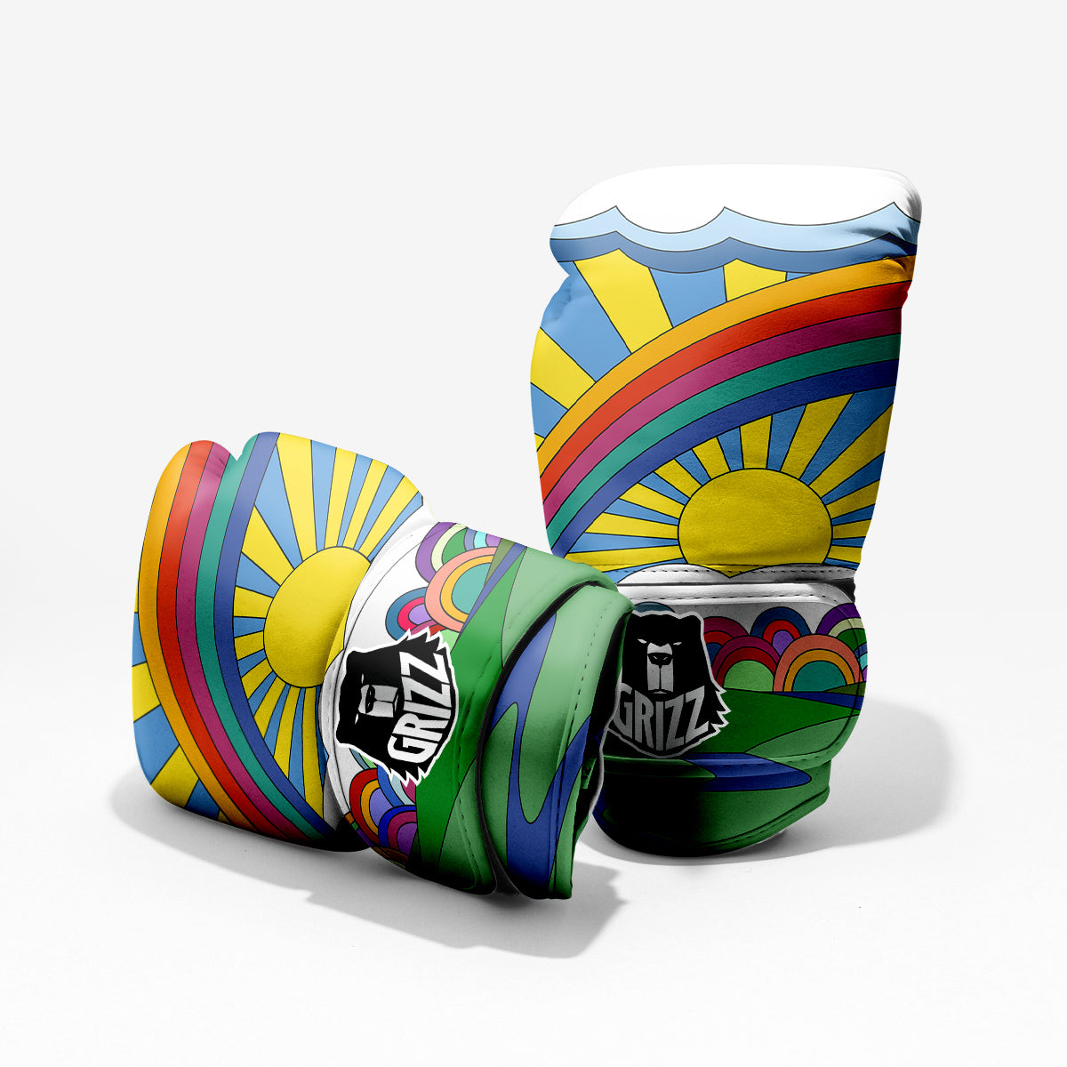 Clouds Rainbows Hippie Art Print Pro Boxing Glove