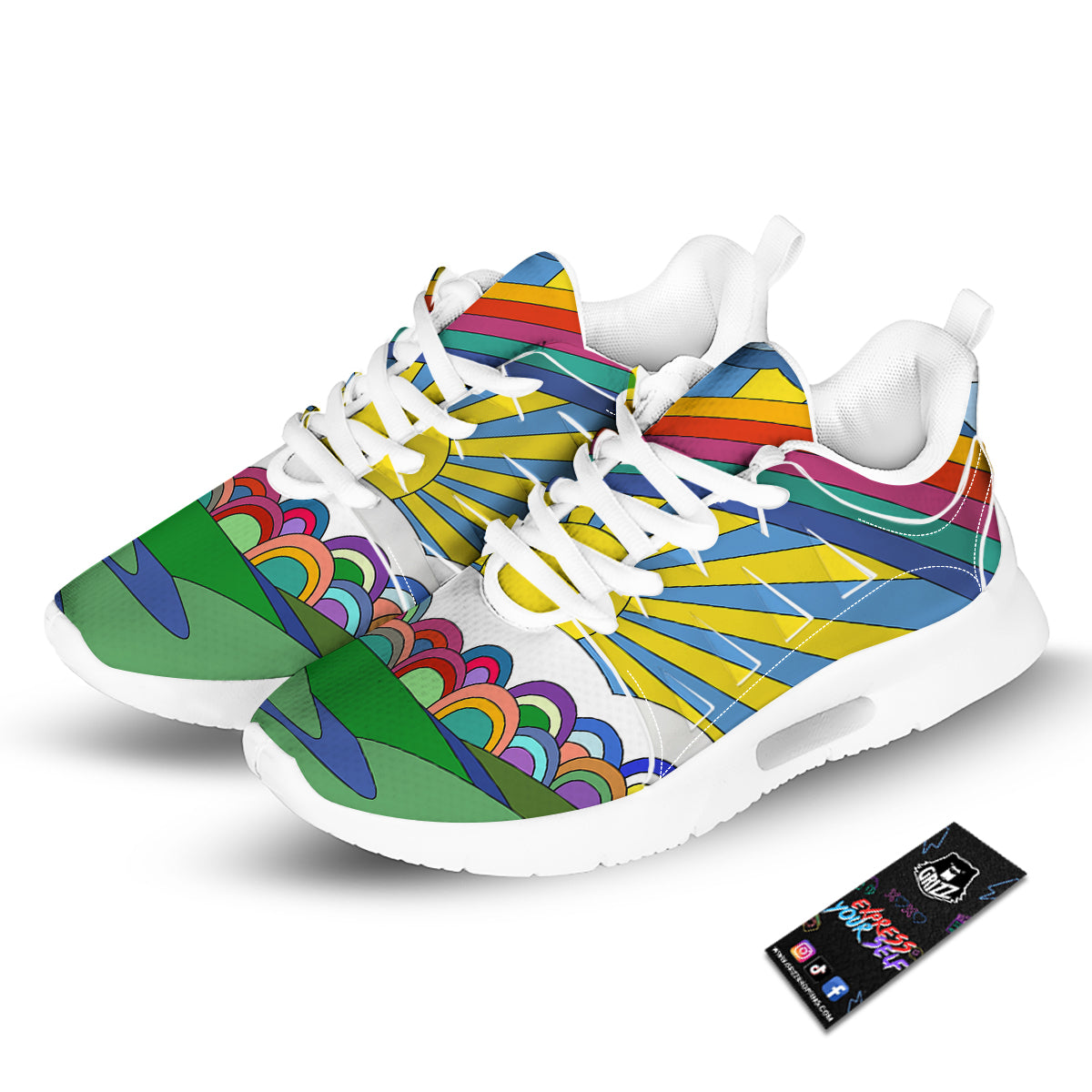 Clouds Rainbows Hippie Art Print Tennis Shoes-grizzshop
