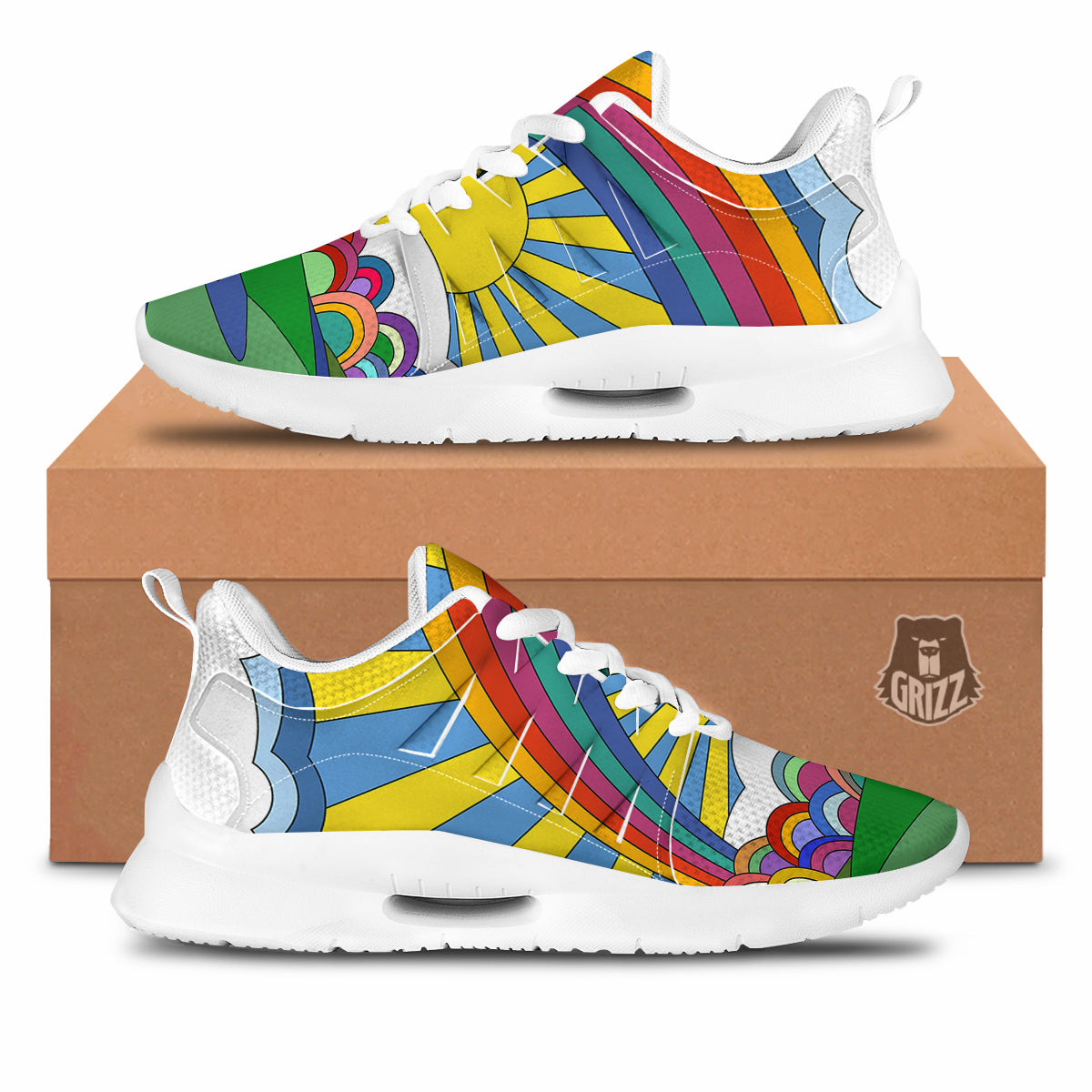 Clouds Rainbows Hippie Art Print Tennis Shoes-grizzshop