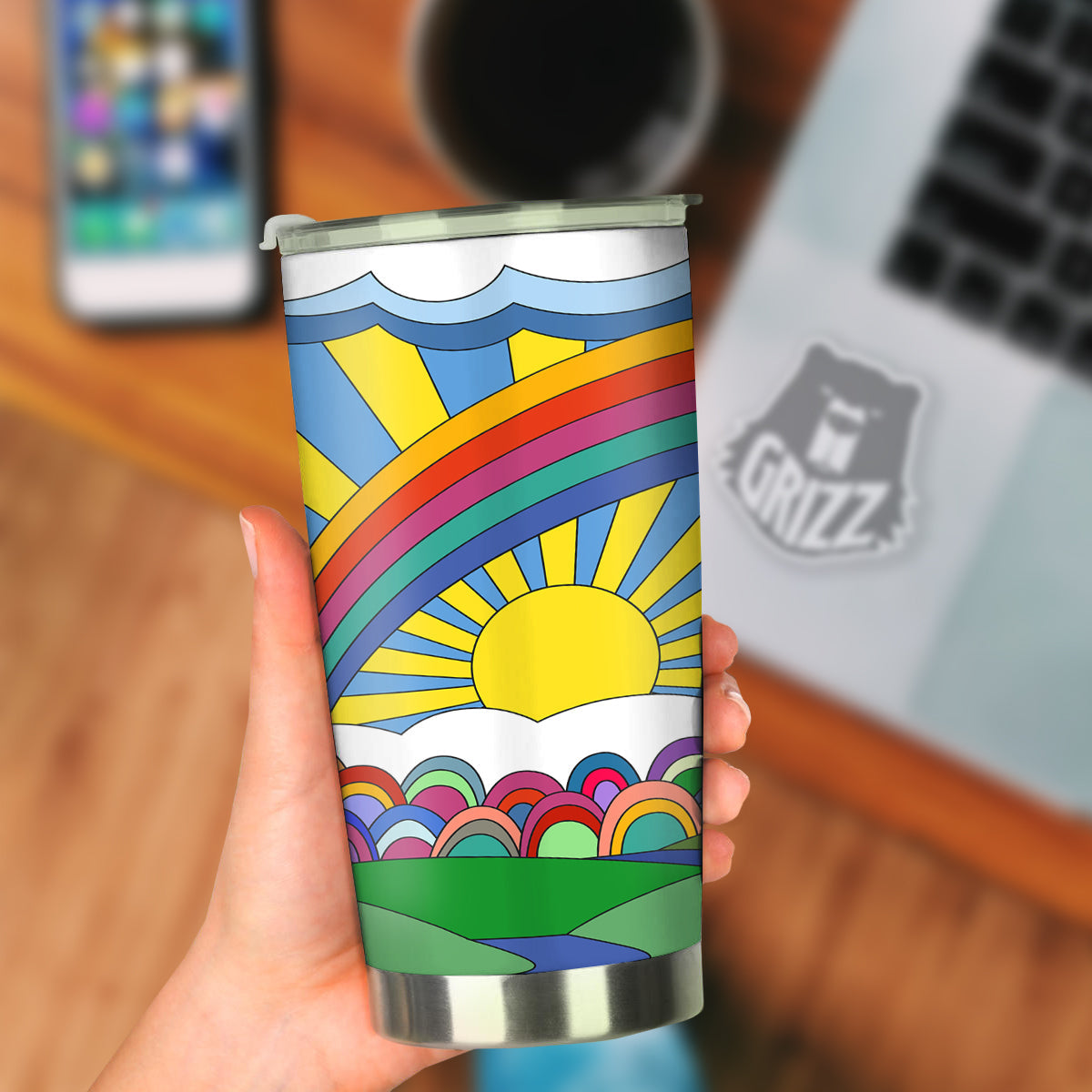 Clouds Rainbows Hippie Art Print Tumbler-grizzshop