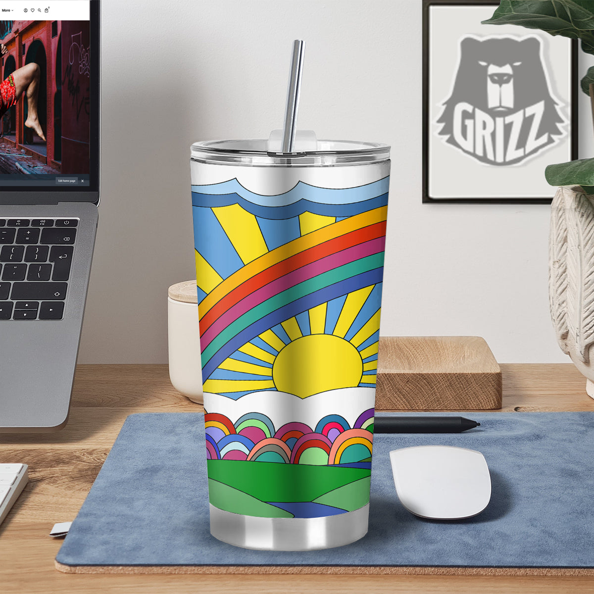 Clouds Rainbows Hippie Art Print Tumbler-grizzshop