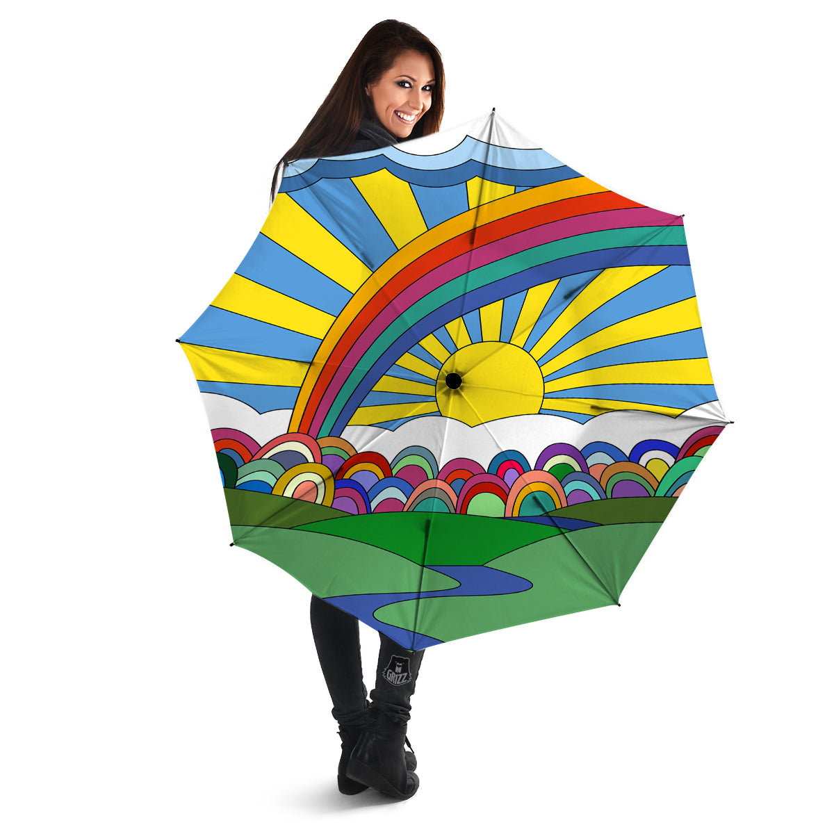 Clouds Rainbows Hippie Art Print Umbrella-grizzshop