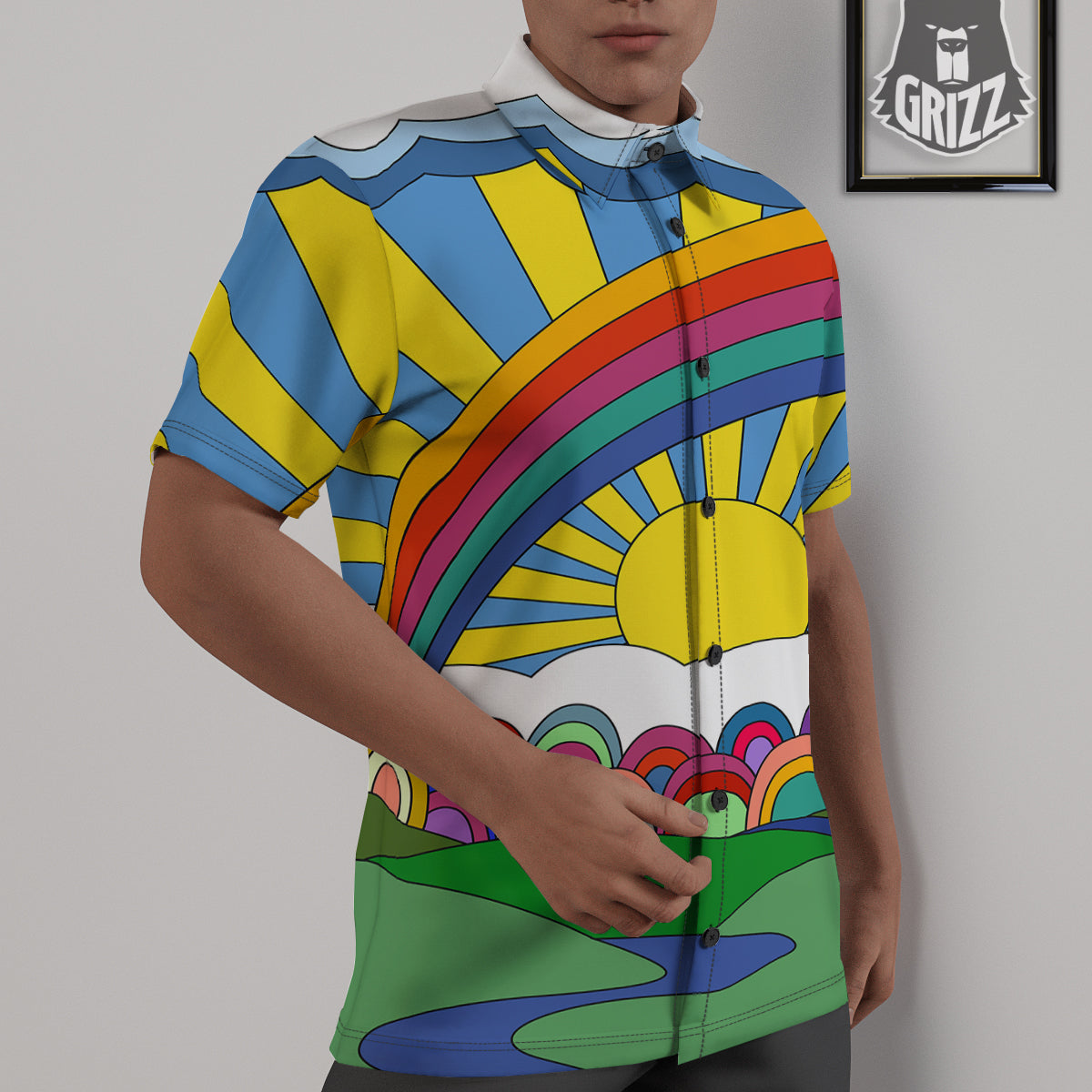Clouds Rainbows Hippie Art Print Untucked Shirts-grizzshop