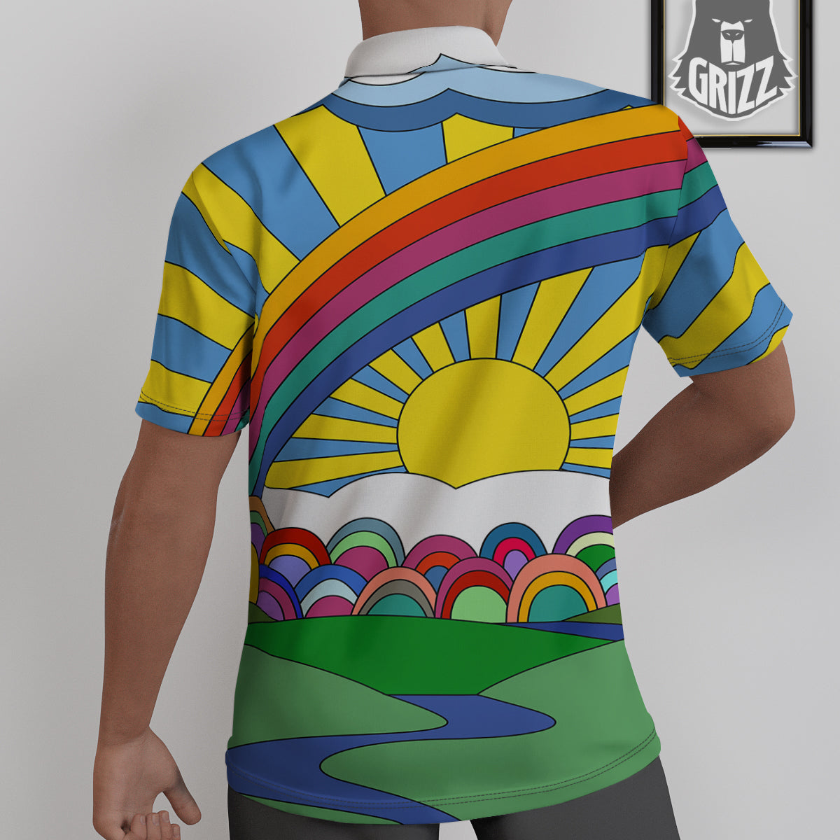 Clouds Rainbows Hippie Art Print Untucked Shirts-grizzshop