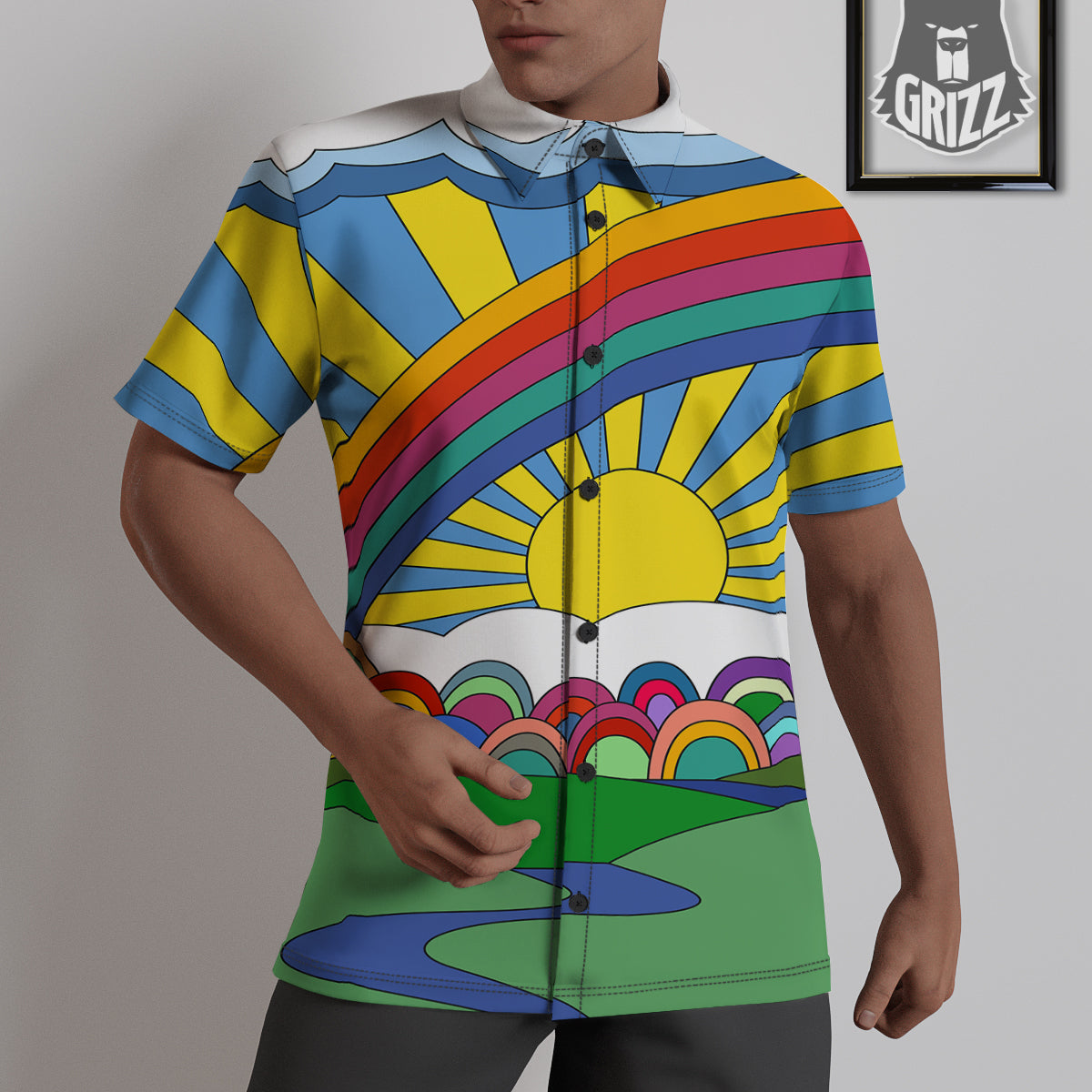 Clouds Rainbows Hippie Art Print Untucked Shirts-grizzshop