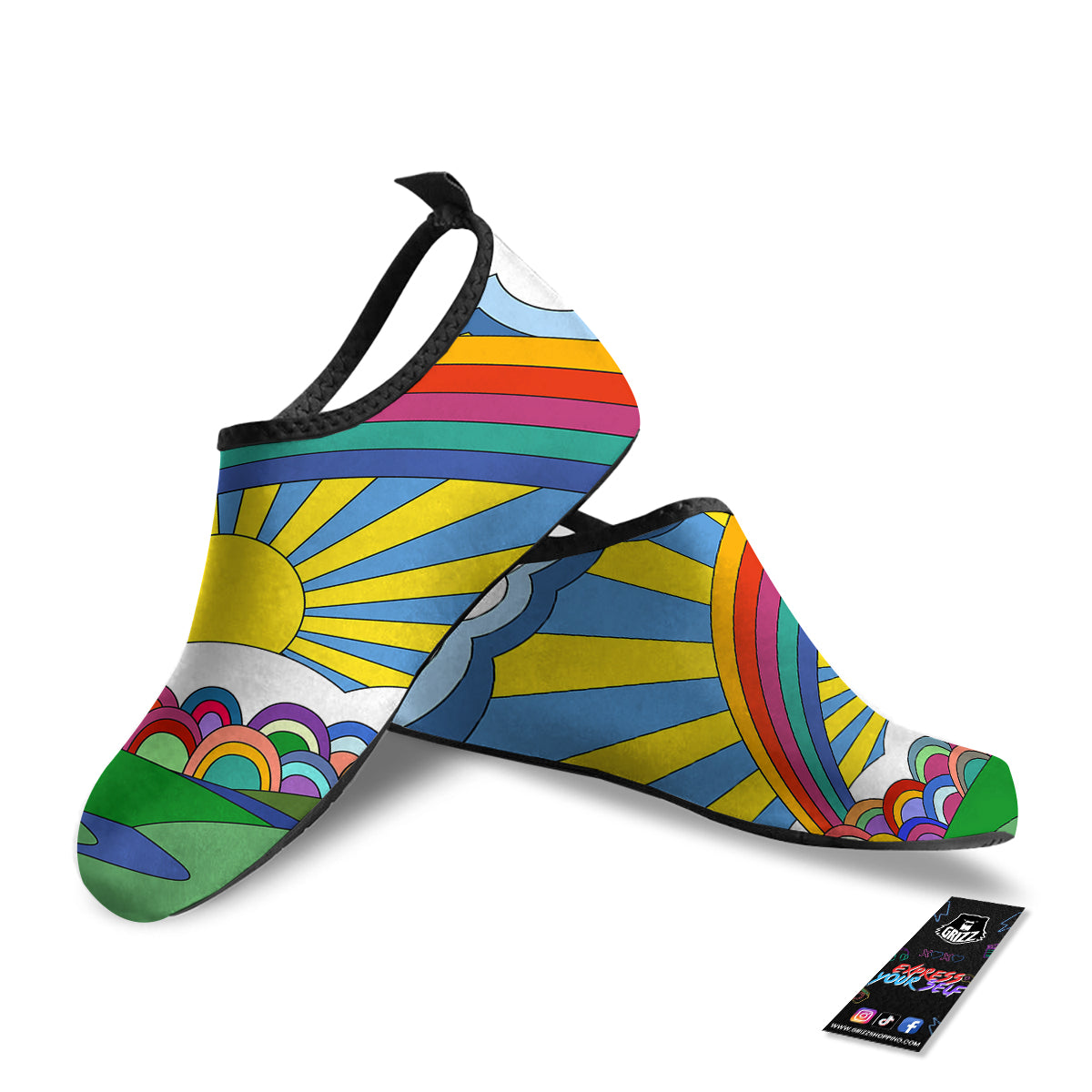 Clouds Rainbows Hippie Art Print Water Shoes-grizzshop