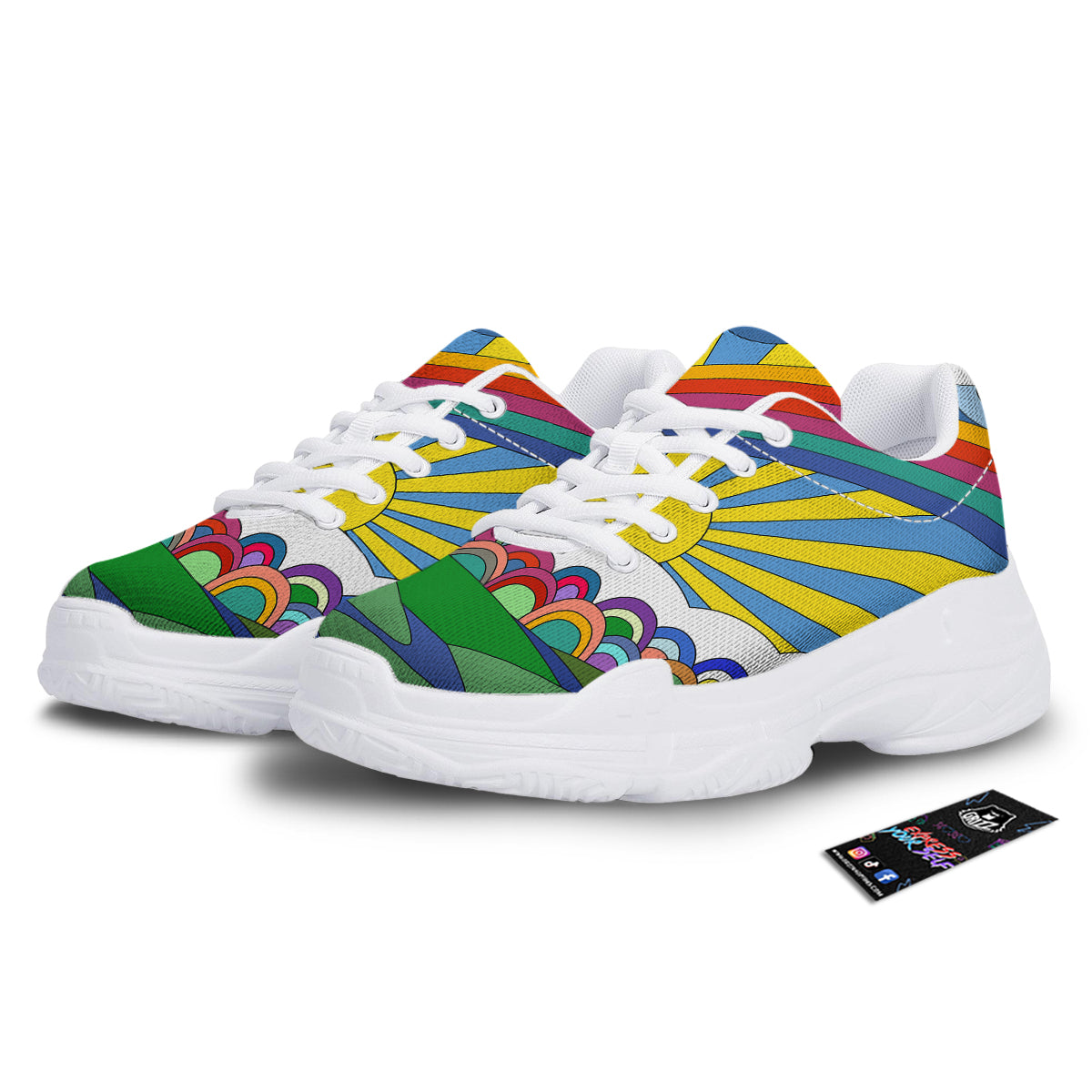 Clouds Rainbows Hippie Art Print White Chunky Shoes-grizzshop