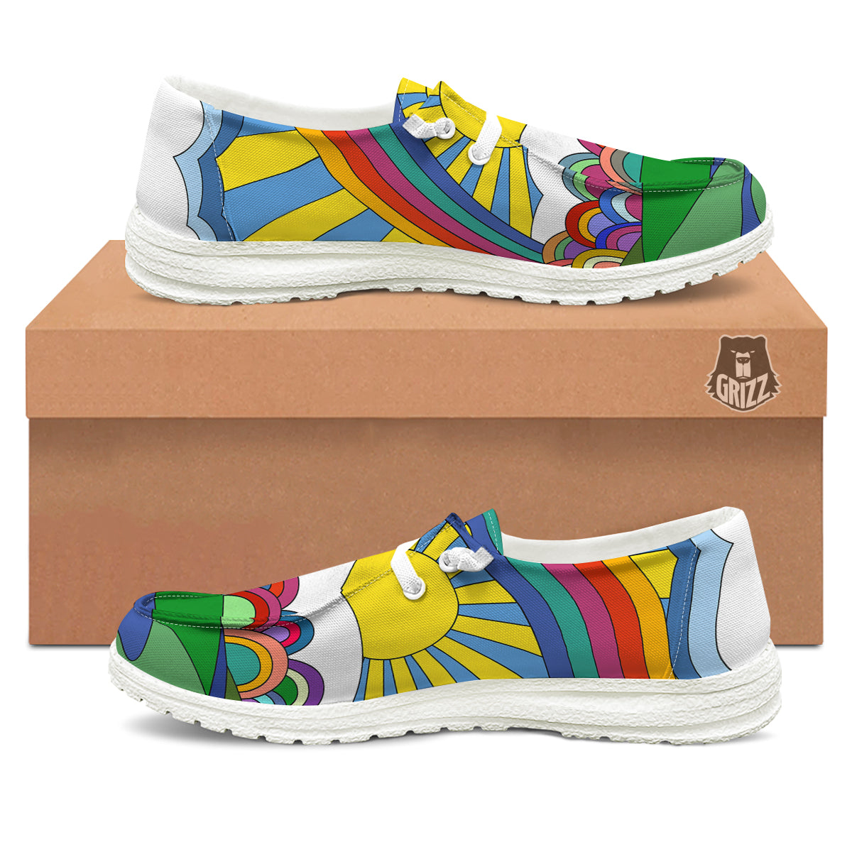 Clouds Rainbows Hippie Art Print White Loafers-grizzshop