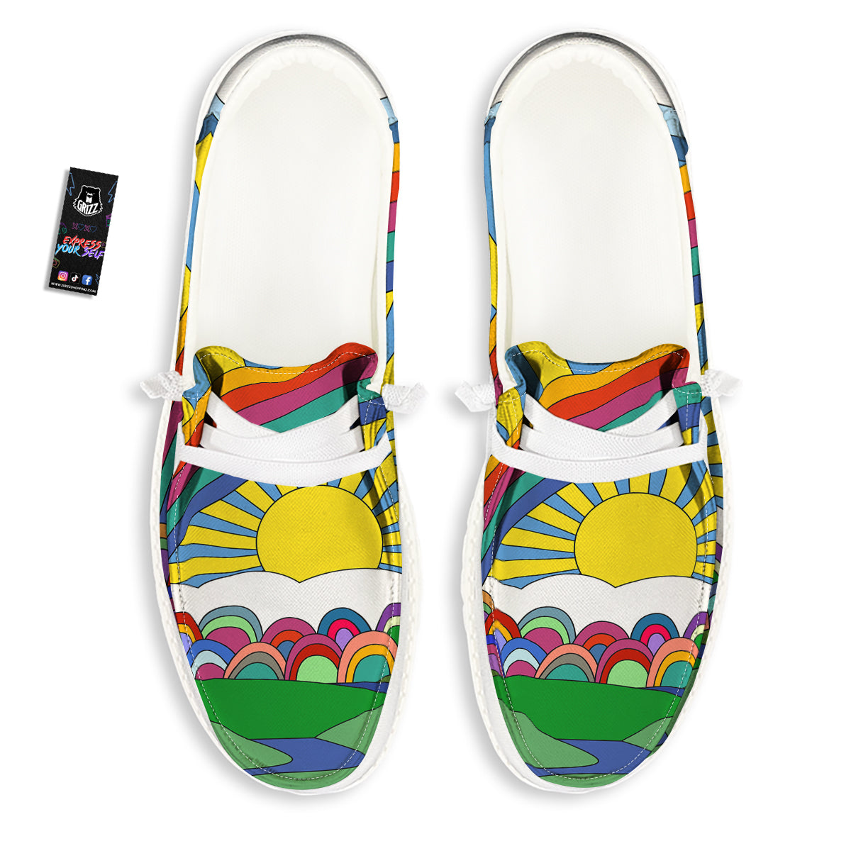 Clouds Rainbows Hippie Art Print White Loafers-grizzshop