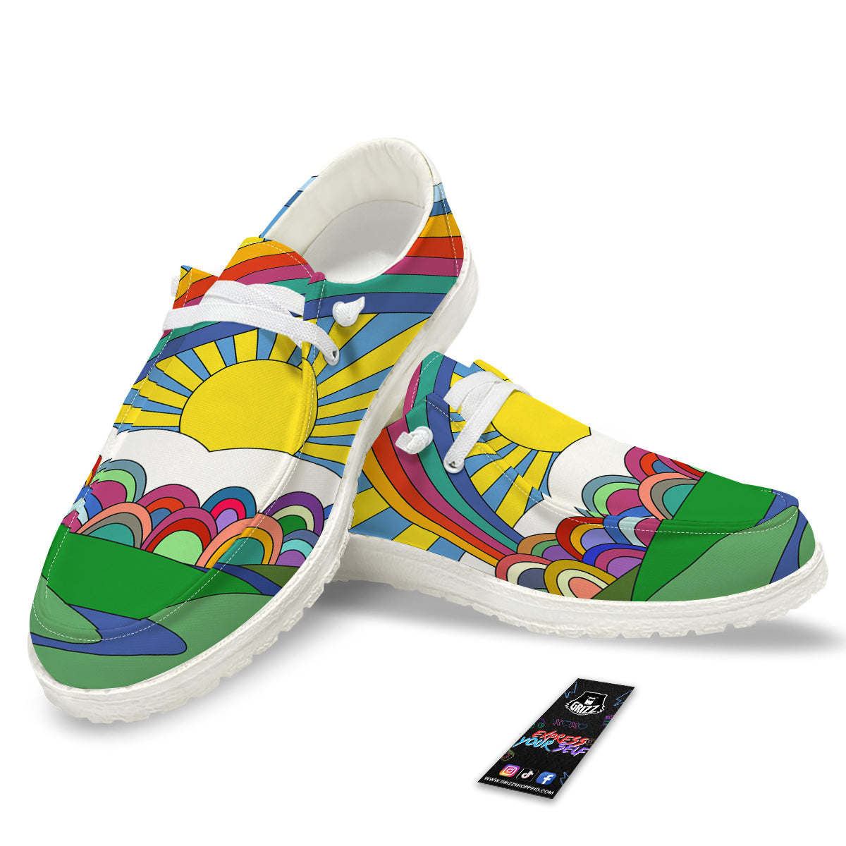 Clouds Rainbows Hippie Art Print White Loafers-grizzshop