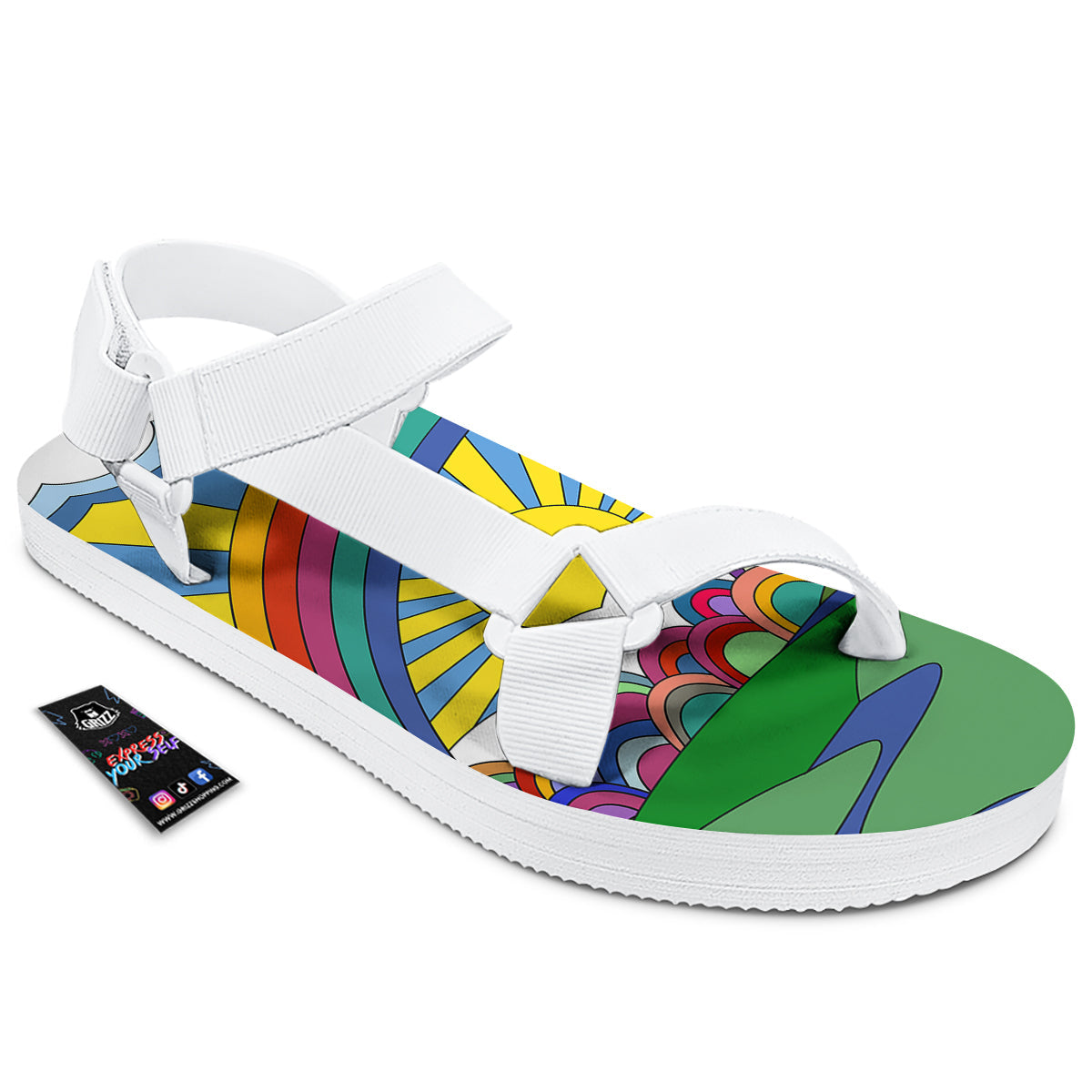 Clouds Rainbows Hippie Art Print White Open Toe Sandals-grizzshop