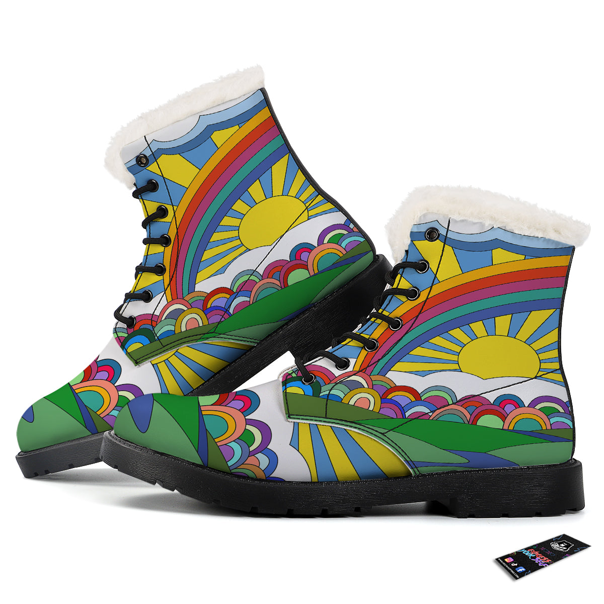 Clouds Rainbows Hippie Art Print Winter Boots-grizzshop