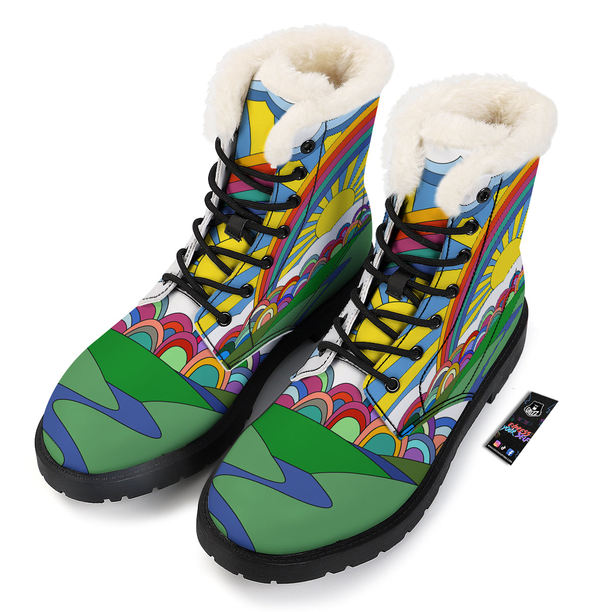 Clouds Rainbows Hippie Art Print Winter Boots-grizzshop