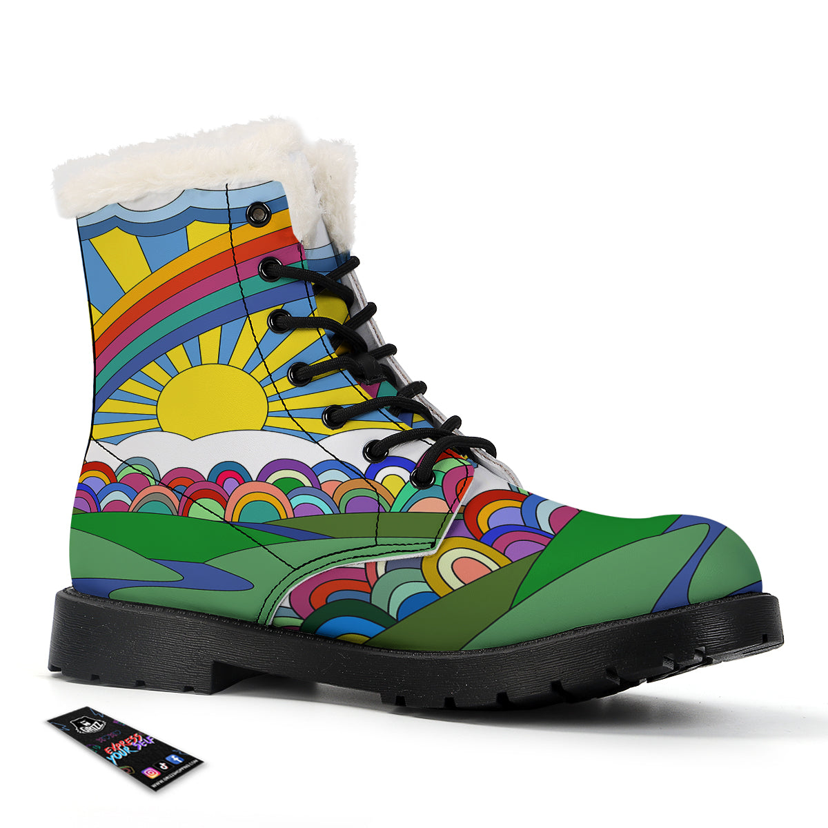 Clouds Rainbows Hippie Art Print Winter Boots-grizzshop