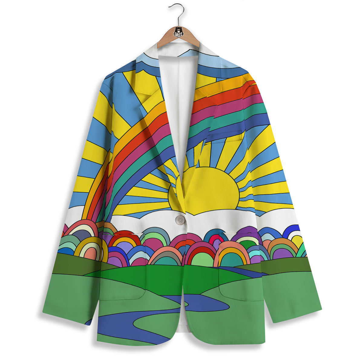 Clouds Rainbows Hippie Art Print Women's Blazer-grizzshop