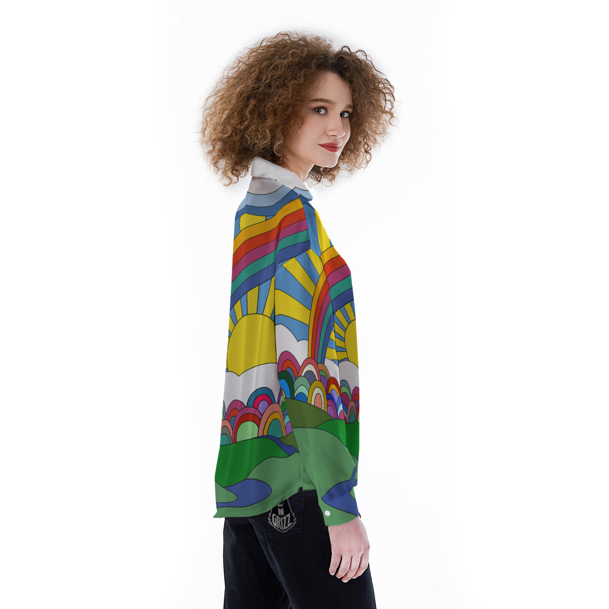 Clouds Rainbows Hippie Art Print Women's Long Sleeve Shirts-grizzshop